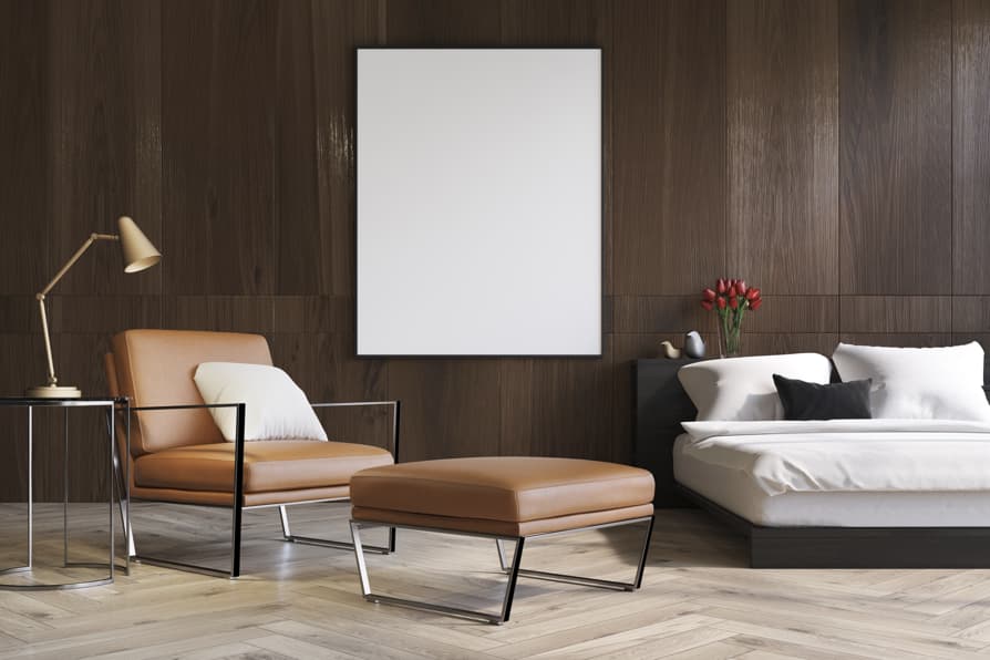 Modern room with armchair and ottoman