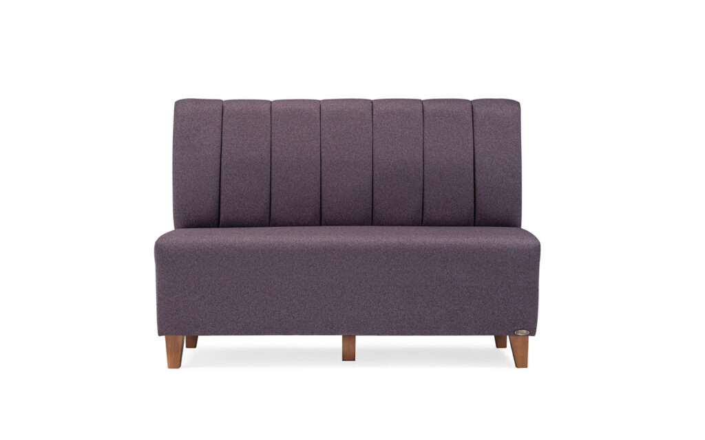 Upholstered restaurant booth seating with vertical back design for café interiors