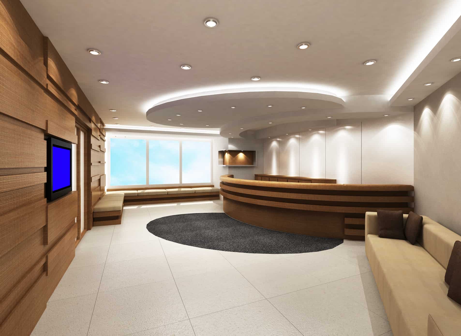 reception desk and sofa