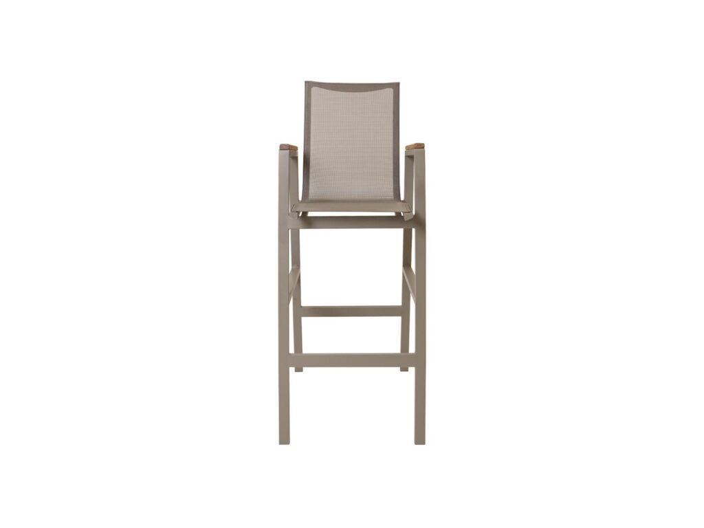Outdoor bar stool with mesh backrest for hotel bar, terrace and poolside hospitality projects