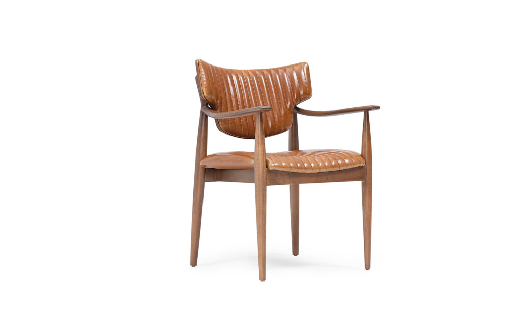 Leather upholstered restaurant armchair with wooden frame for café and hospitality projects